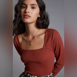 Anthropologie - T.la - Ribbed Square-Neck Top Brick